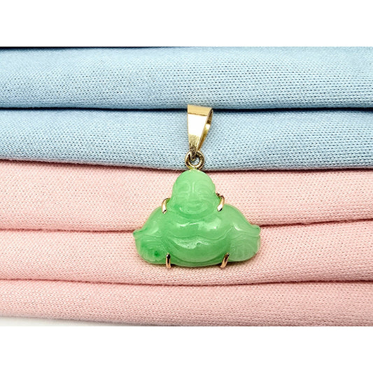 18K Yellow Gold Small Sized Green Jade Buddha Charm Pendant