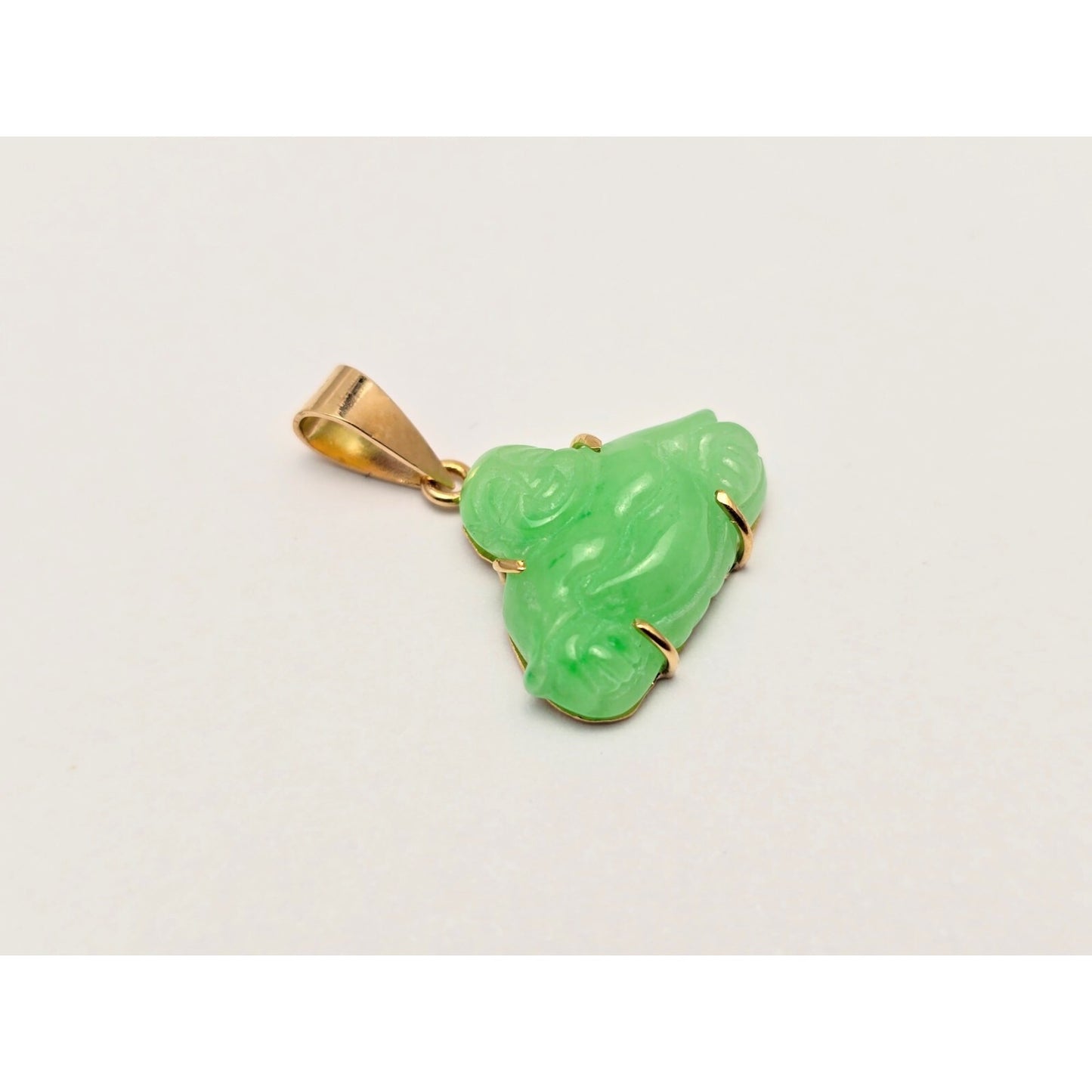 18K Yellow Gold Small Sized Green Jade Buddha Charm Pendant