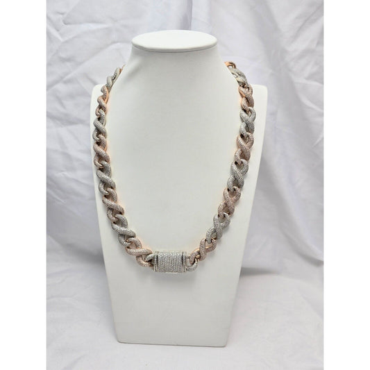 Large Heavy 10K Two Tone Gold Diamond Infinity Cuban Link Chain