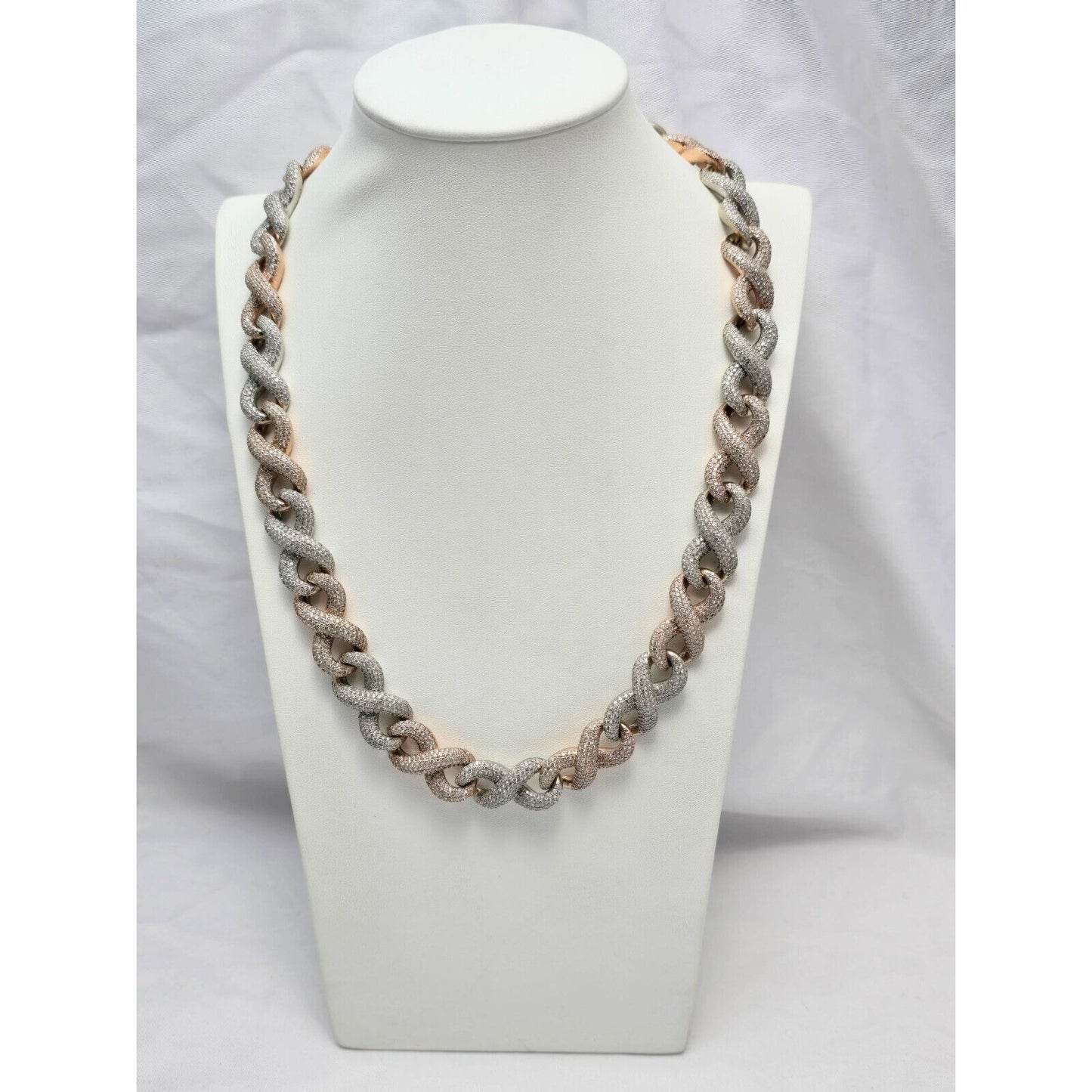 Large Heavy 10K Two Tone Gold Diamond Infinity Cuban Link Chain