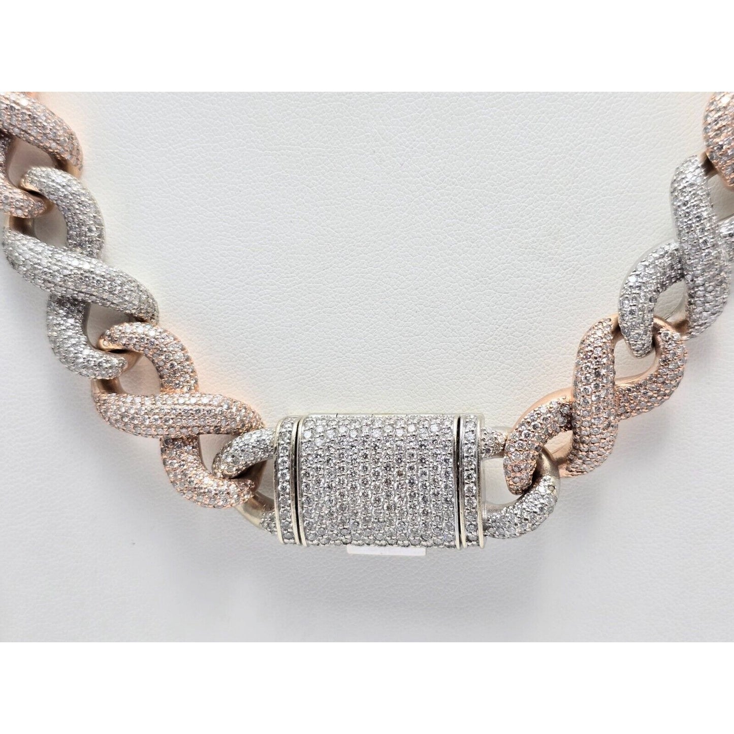 Large Heavy 10K Two Tone Gold Diamond Infinity Cuban Link Chain