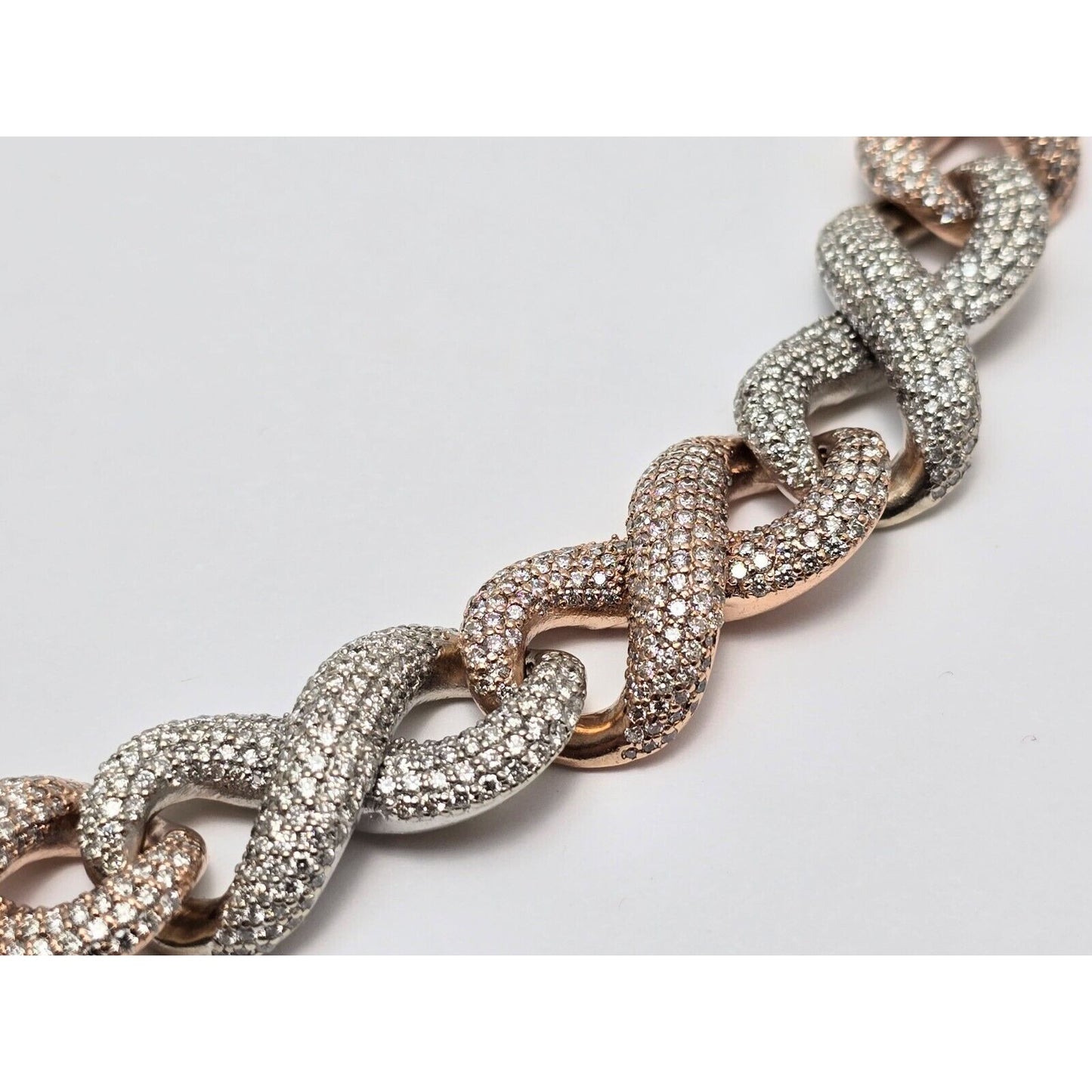 Large Heavy 10K Two Tone Gold Diamond Infinity Cuban Link Chain