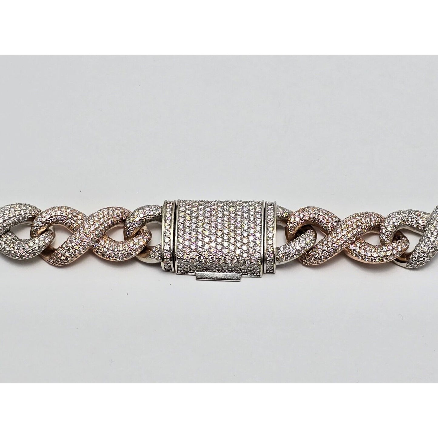 Large Heavy 10K Two Tone Gold Diamond Infinity Cuban Link Chain