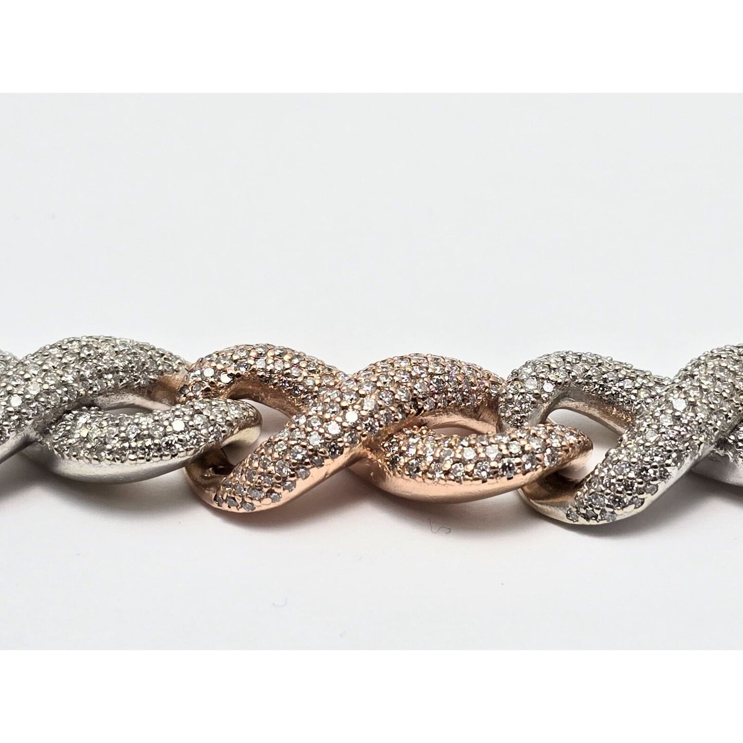 Large Heavy 10K Two Tone Gold Diamond Infinity Cuban Link Chain