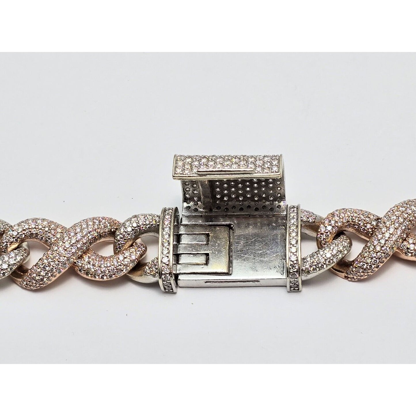 Large Heavy 10K Two Tone Gold Diamond Infinity Cuban Link Chain