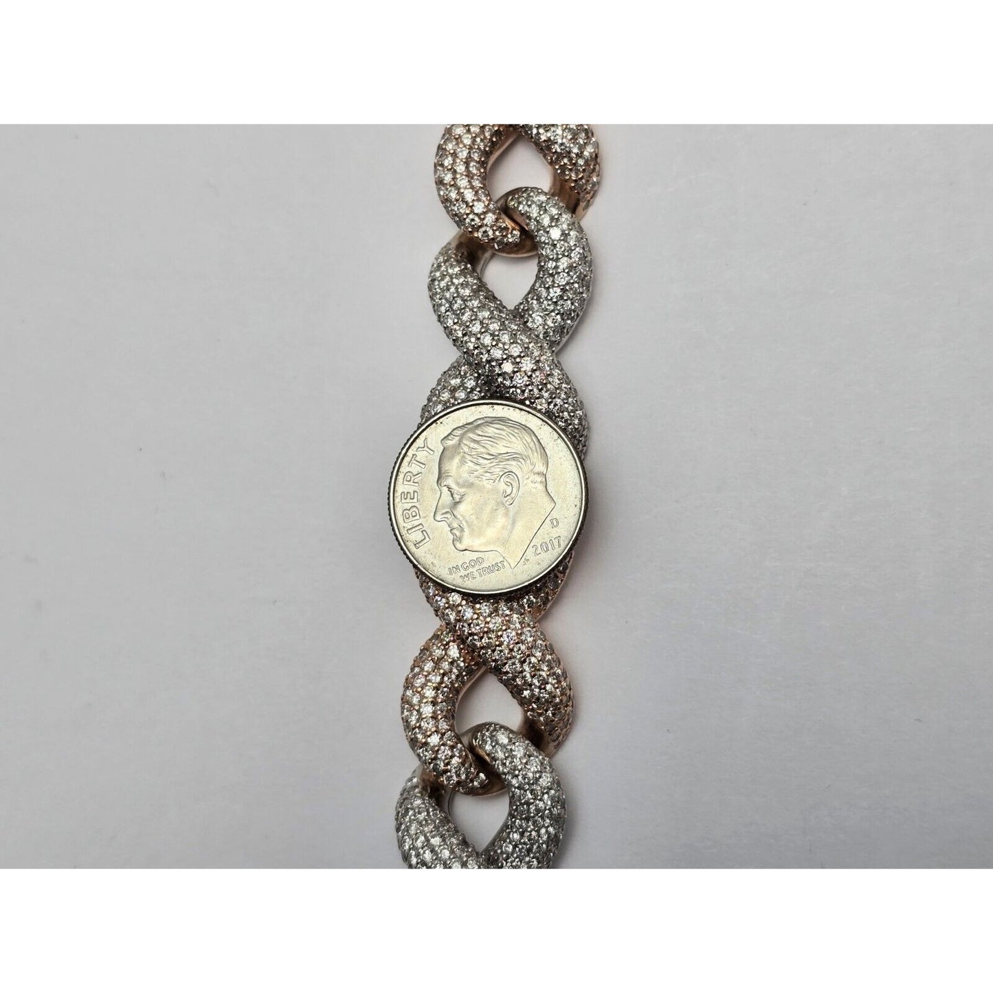 Large Heavy 10K Two Tone Gold Diamond Infinity Cuban Link Chain