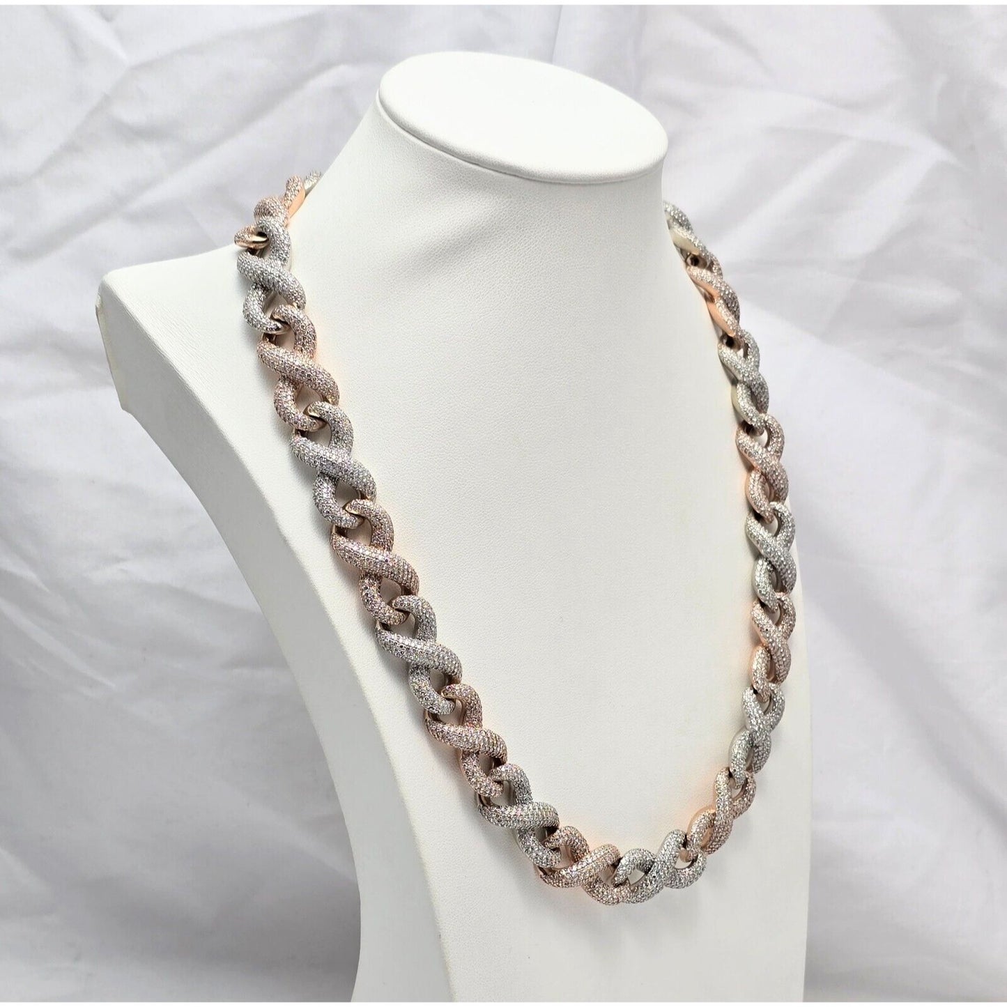 Large Heavy 10K Two Tone Gold Diamond Infinity Cuban Link Chain