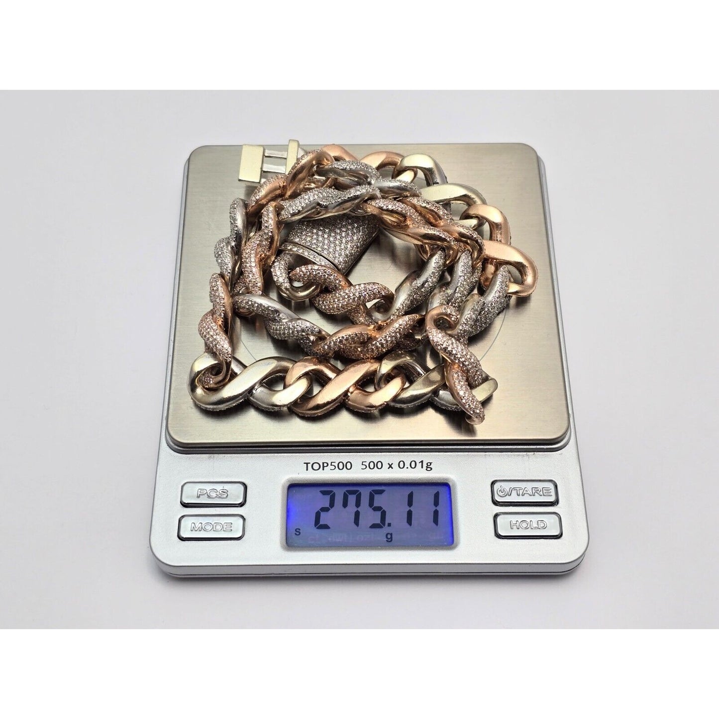 Large Heavy 10K Two Tone Gold Diamond Infinity Cuban Link Chain