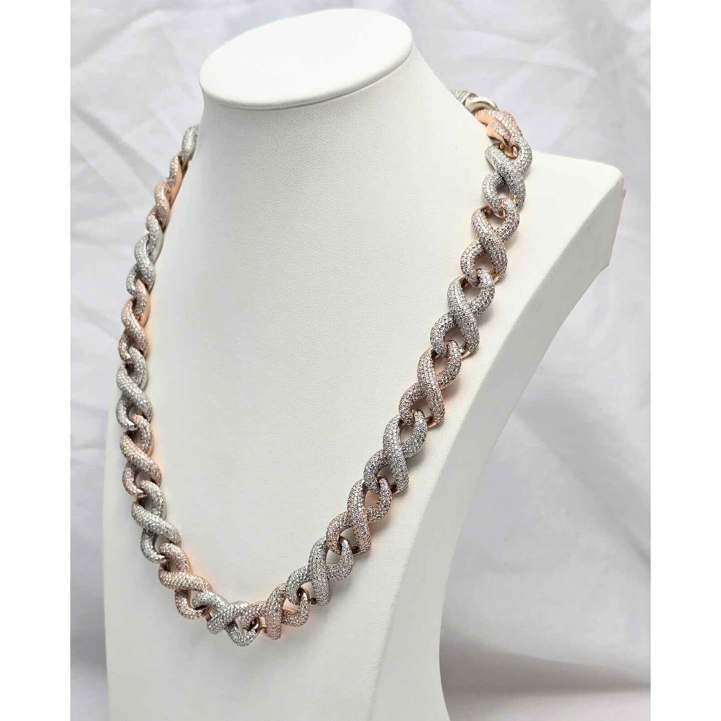 Large Heavy 10K Two Tone Gold Diamond Infinity Cuban Link Chain