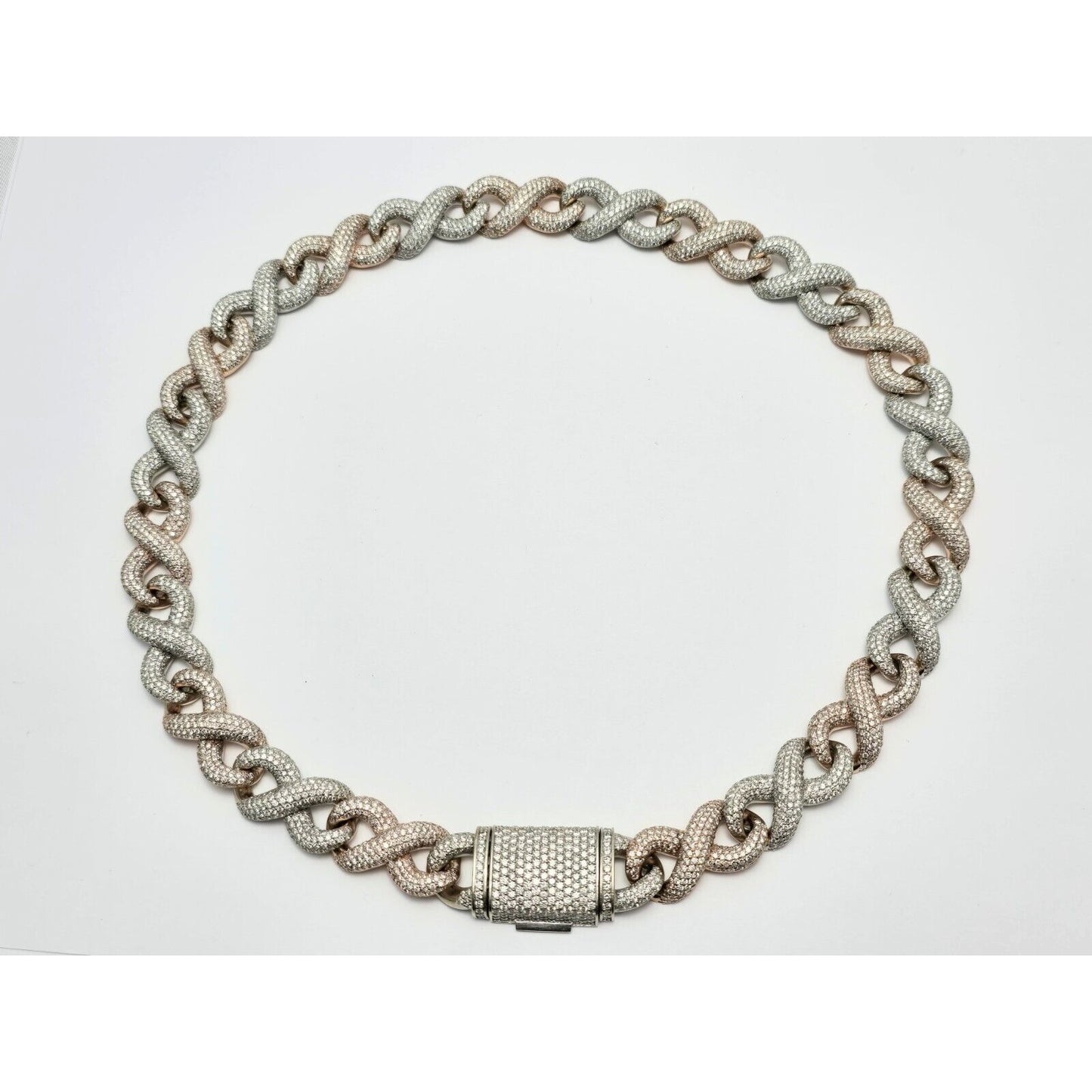 Large Heavy 10K Two Tone Gold Diamond Infinity Cuban Link Chain