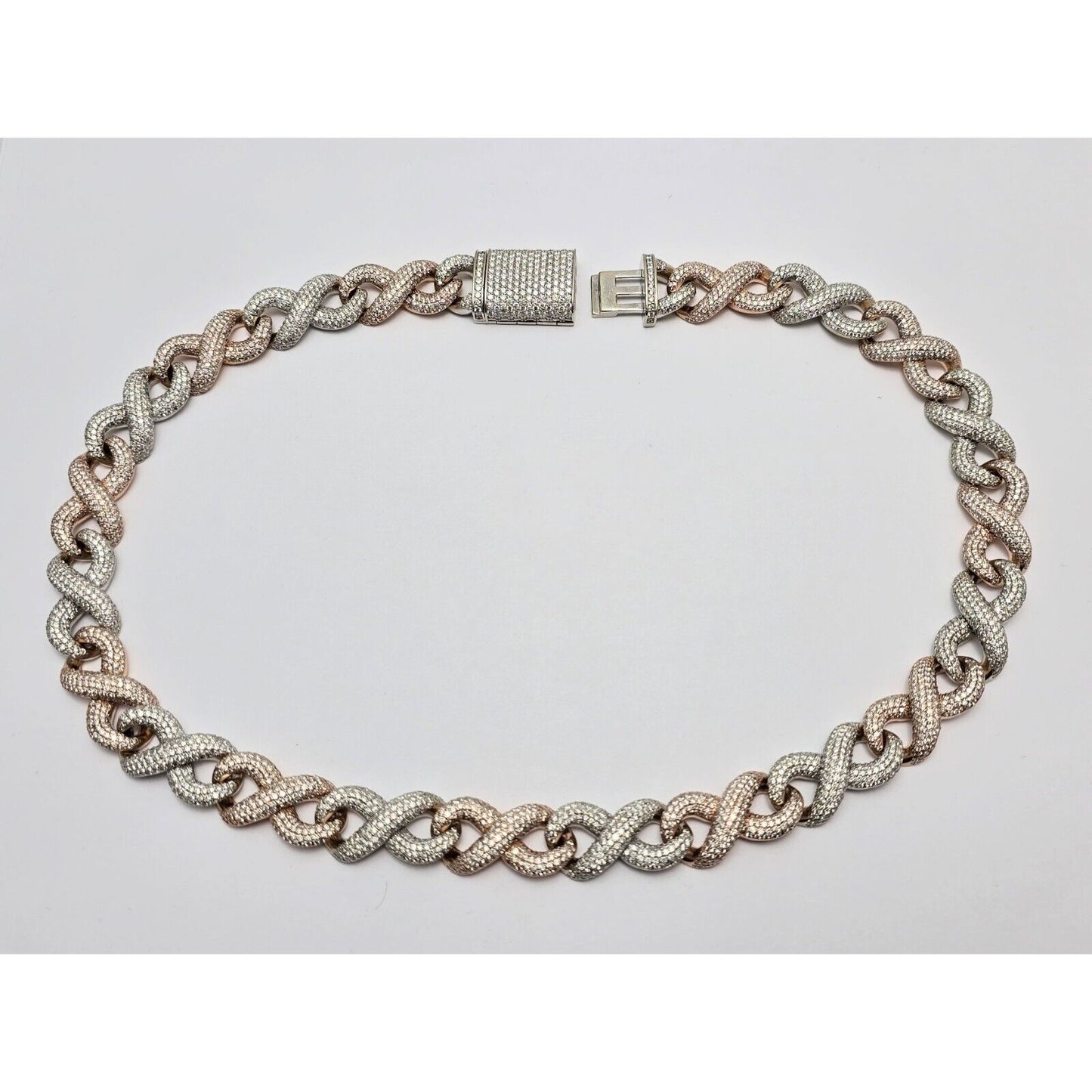 Large Heavy 10K Two Tone Gold Diamond Infinity Cuban Link Chain
