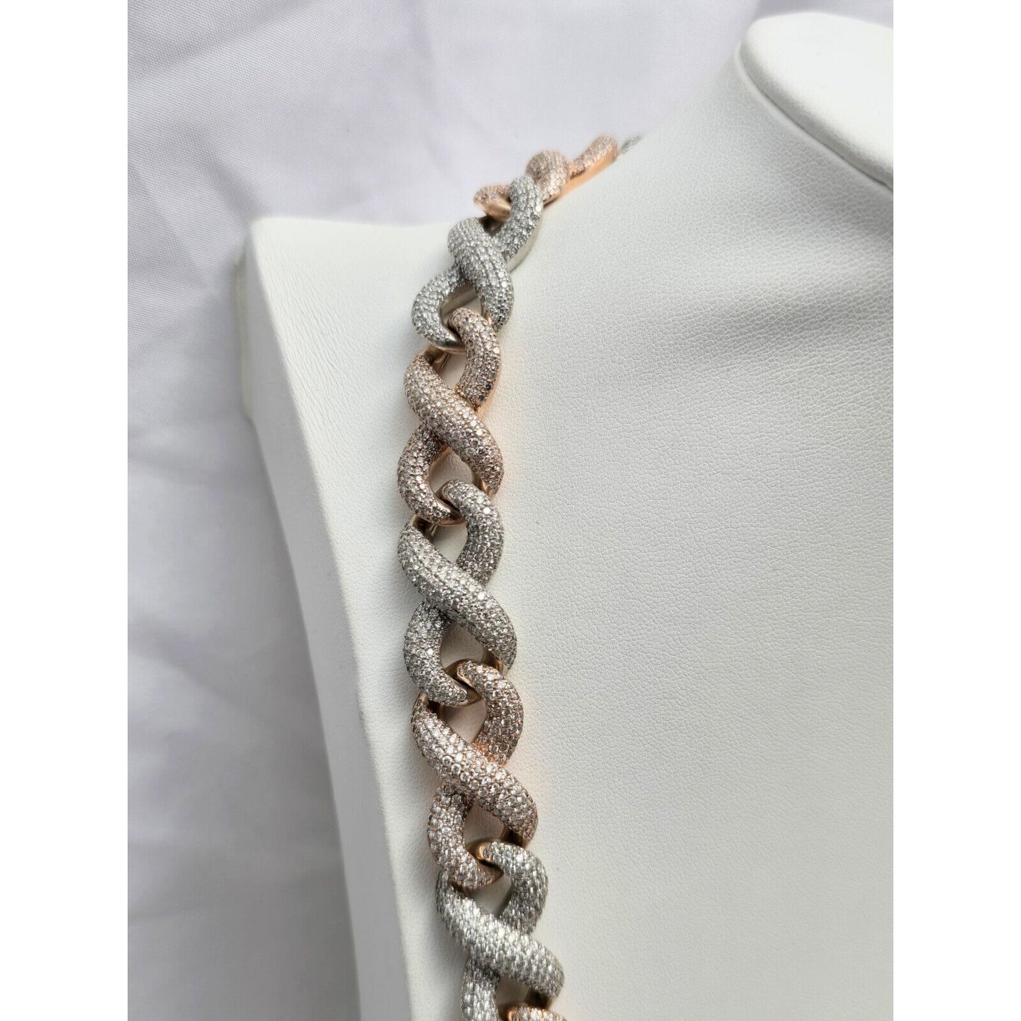 Large Heavy 10K Two Tone Gold Diamond Infinity Cuban Link Chain