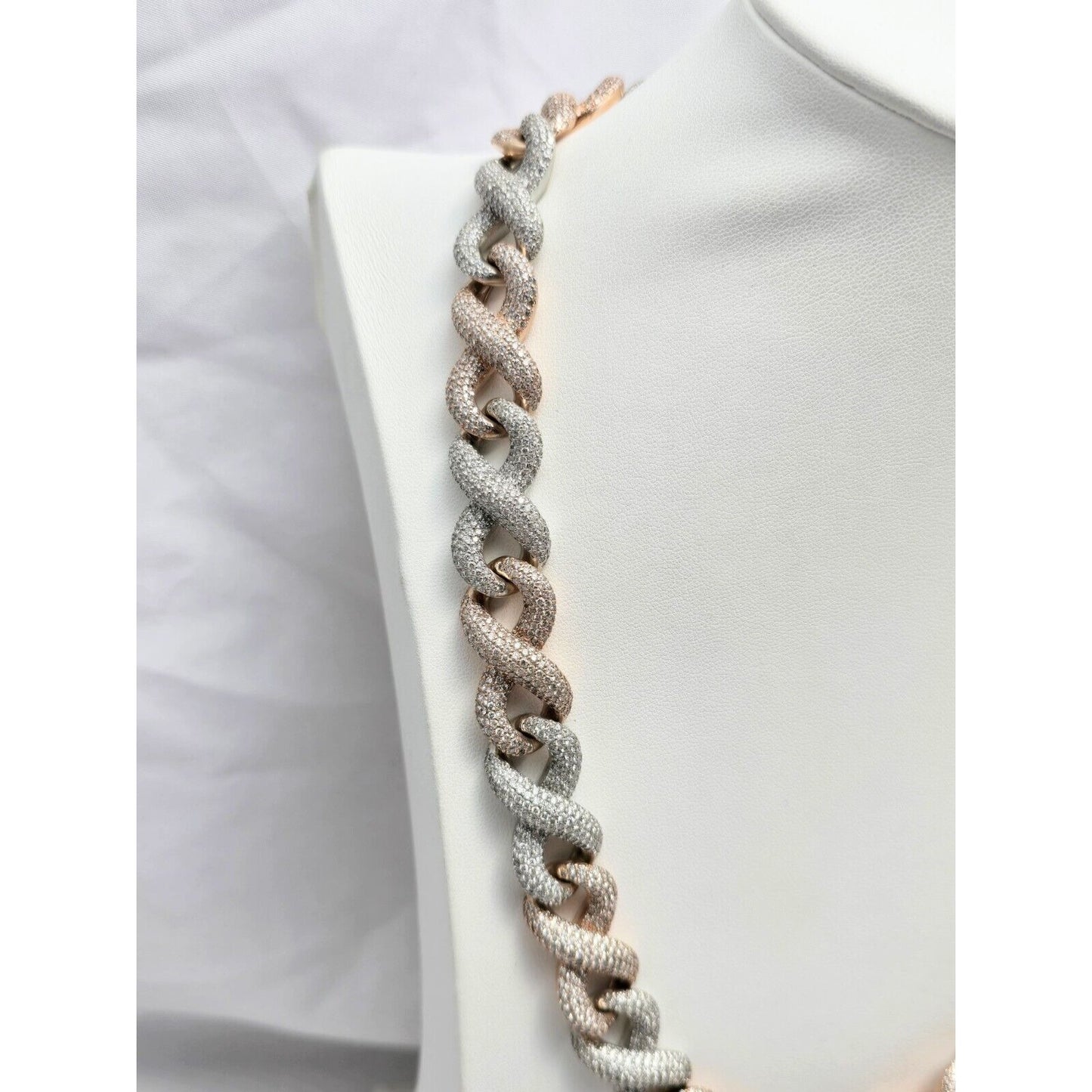 Large Heavy 10K Two Tone Gold Diamond Infinity Cuban Link Chain