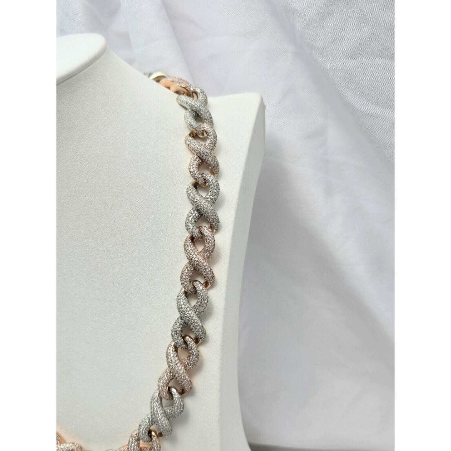 Large Heavy 10K Two Tone Gold Diamond Infinity Cuban Link Chain