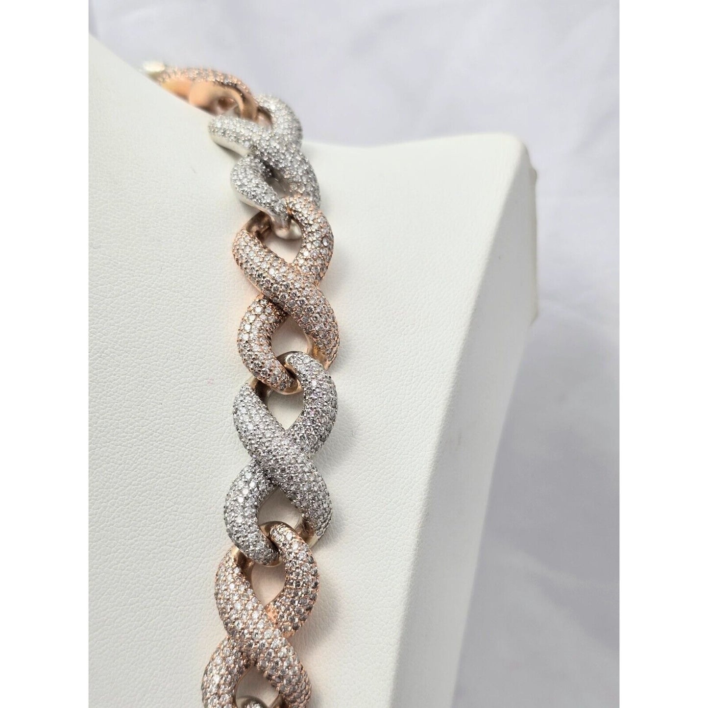Large Heavy 10K Two Tone Gold Diamond Infinity Cuban Link Chain