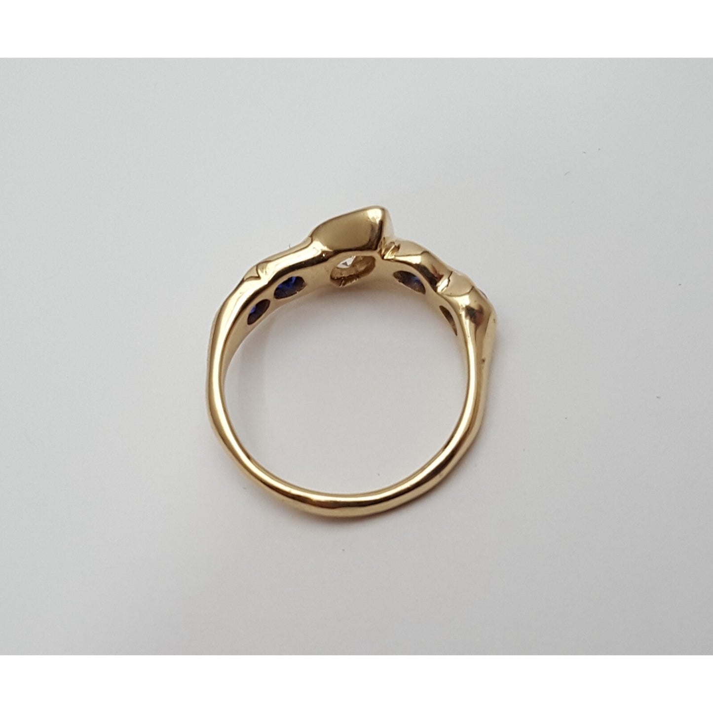 Vintage 14K Yellow Gold Marquise Diamond & Round Sapphire Ring