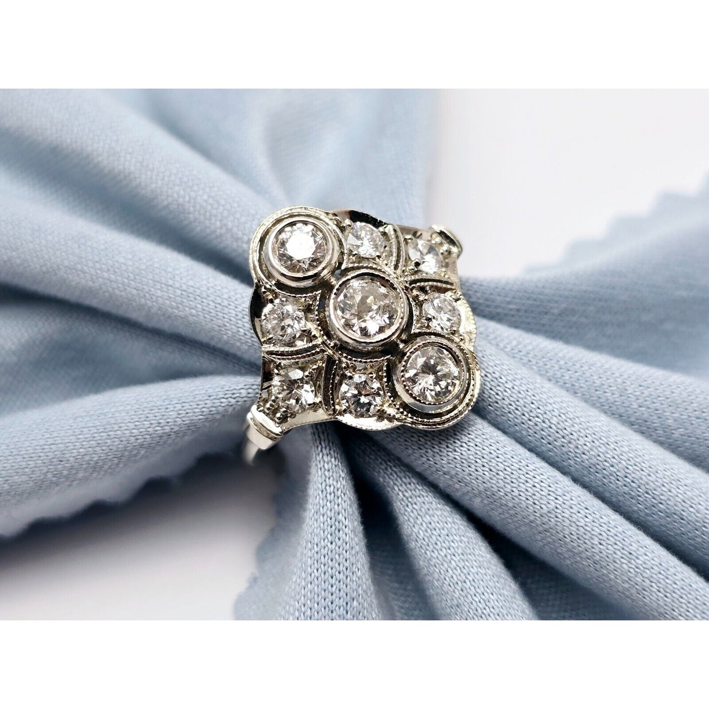 Vintage 14K White Gold Old Cut Diamond Cocktail Ring