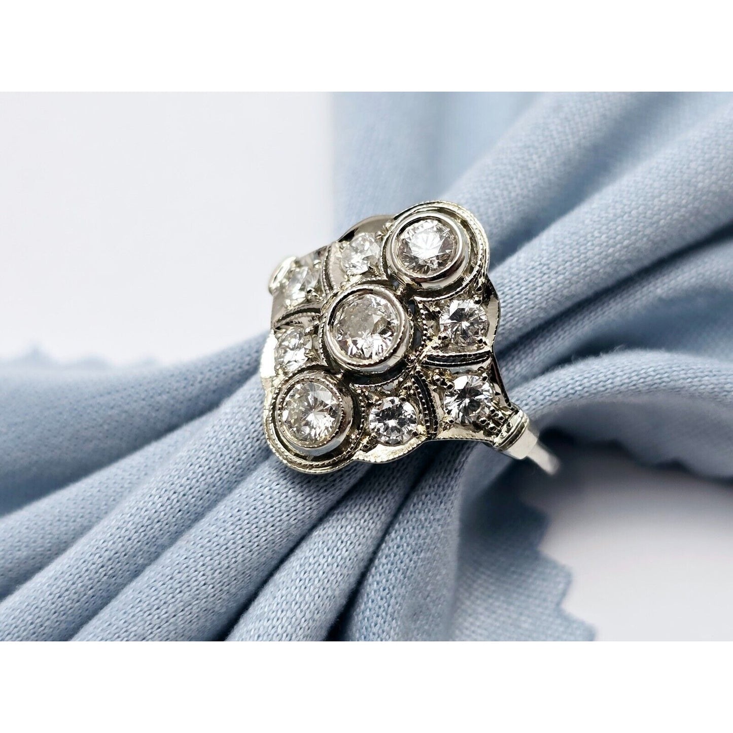 Vintage 14K White Gold Old Cut Diamond Cocktail Ring