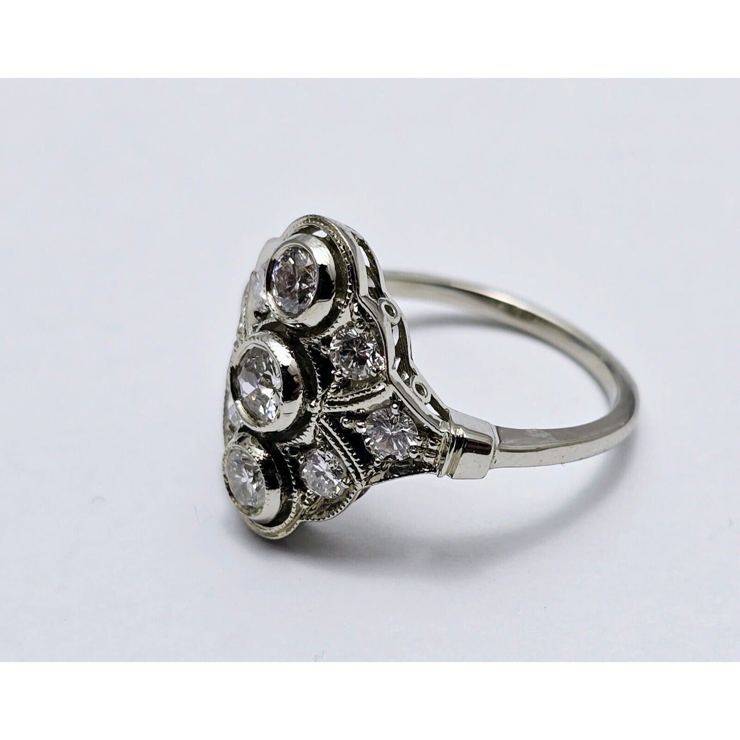 Vintage 14K White Gold Old Cut Diamond Cocktail Ring