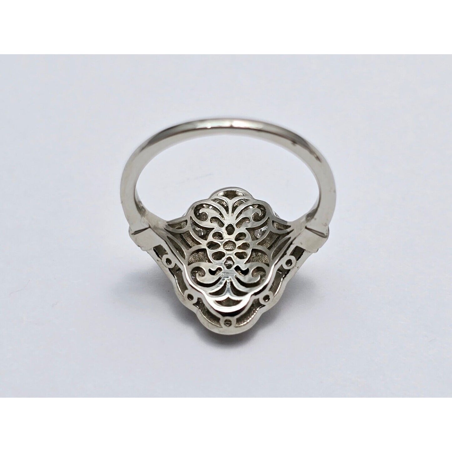 Vintage 14K White Gold Old Cut Diamond Cocktail Ring