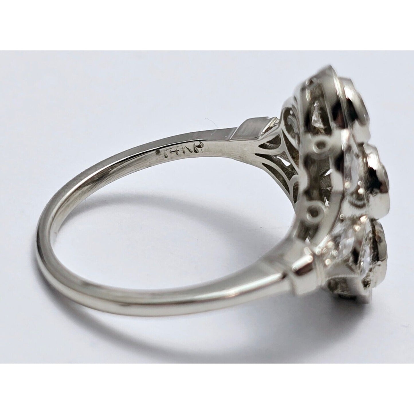 Vintage 14K White Gold Old Cut Diamond Cocktail Ring