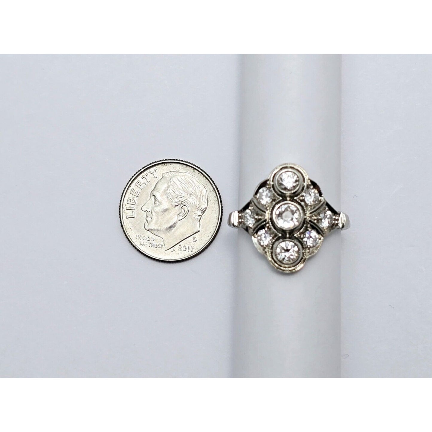 Vintage 14K White Gold Old Cut Diamond Cocktail Ring