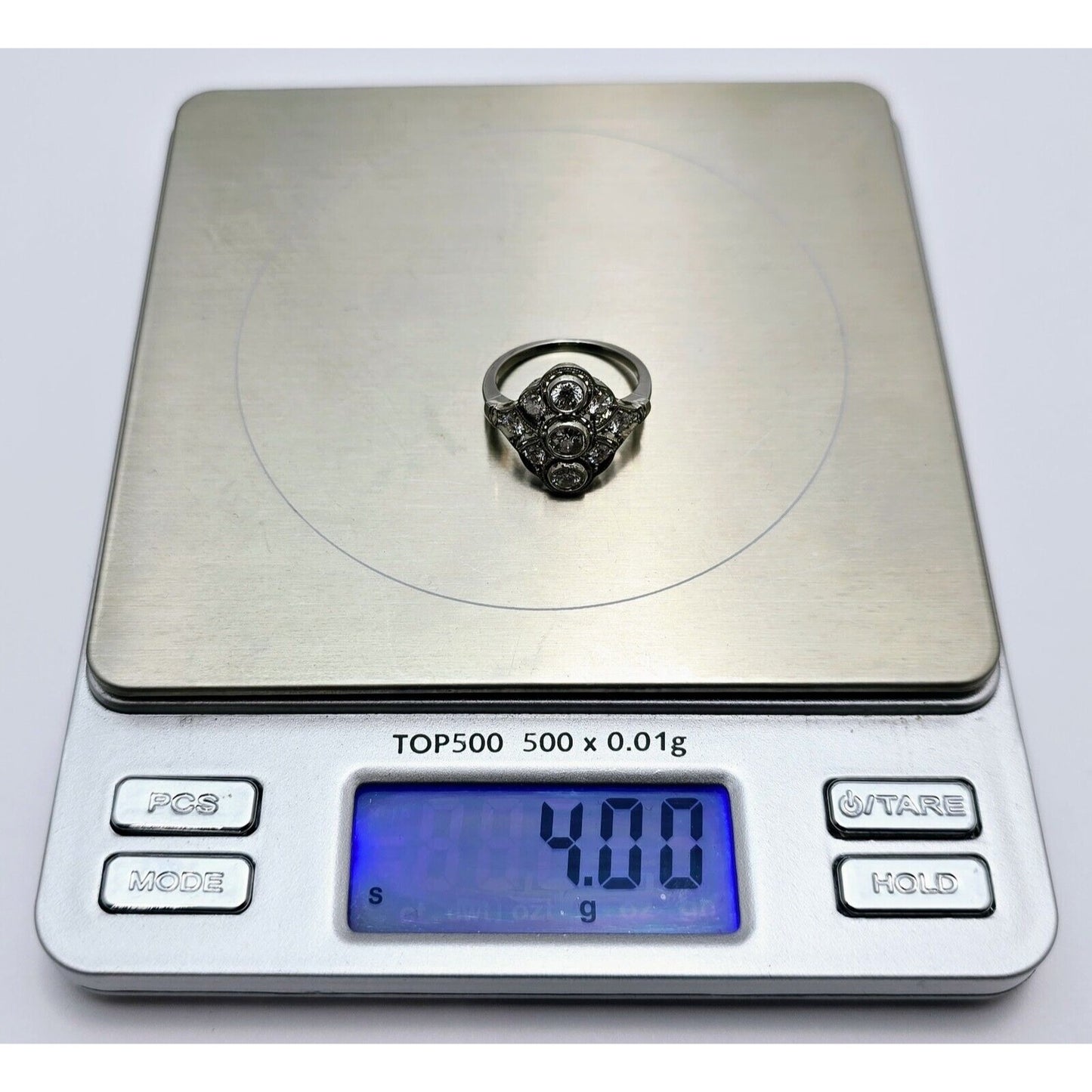 Vintage 14K White Gold Old Cut Diamond Cocktail Ring