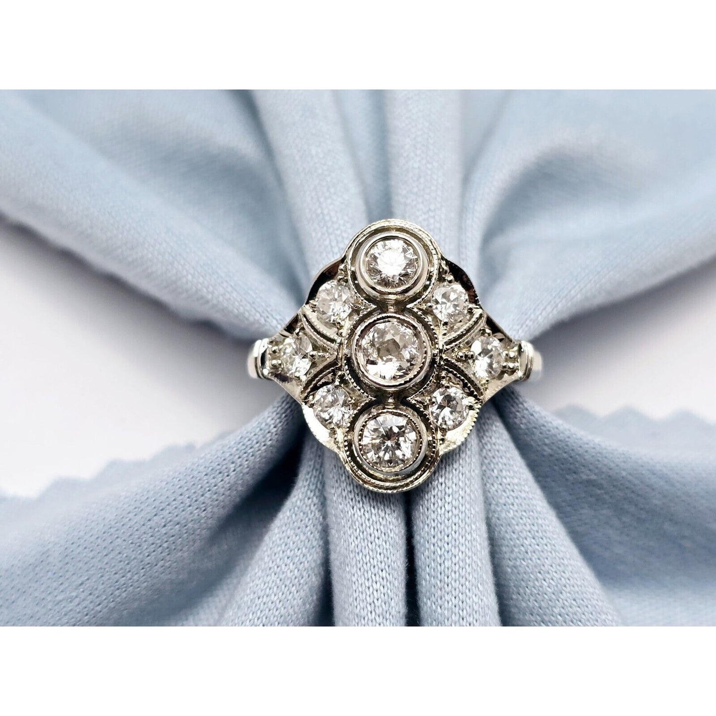 Vintage 14K White Gold Old Cut Diamond Cocktail Ring