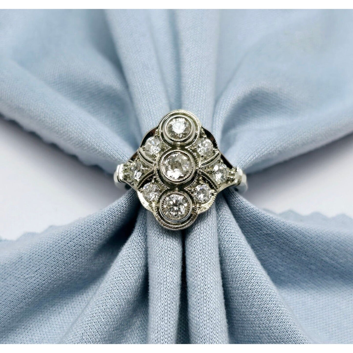 Vintage 14K White Gold Old Cut Diamond Cocktail Ring