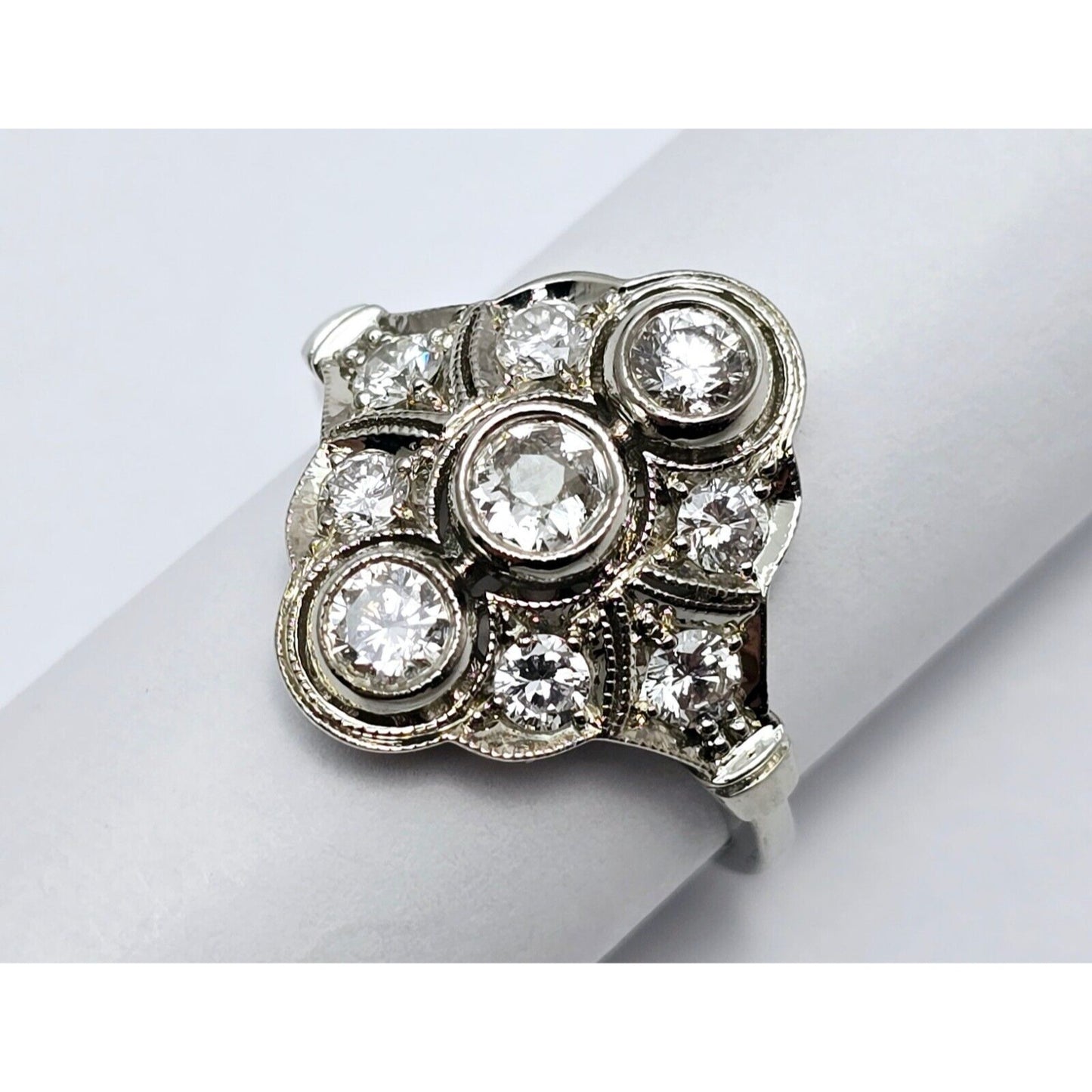 Vintage 14K White Gold Old Cut Diamond Cocktail Ring