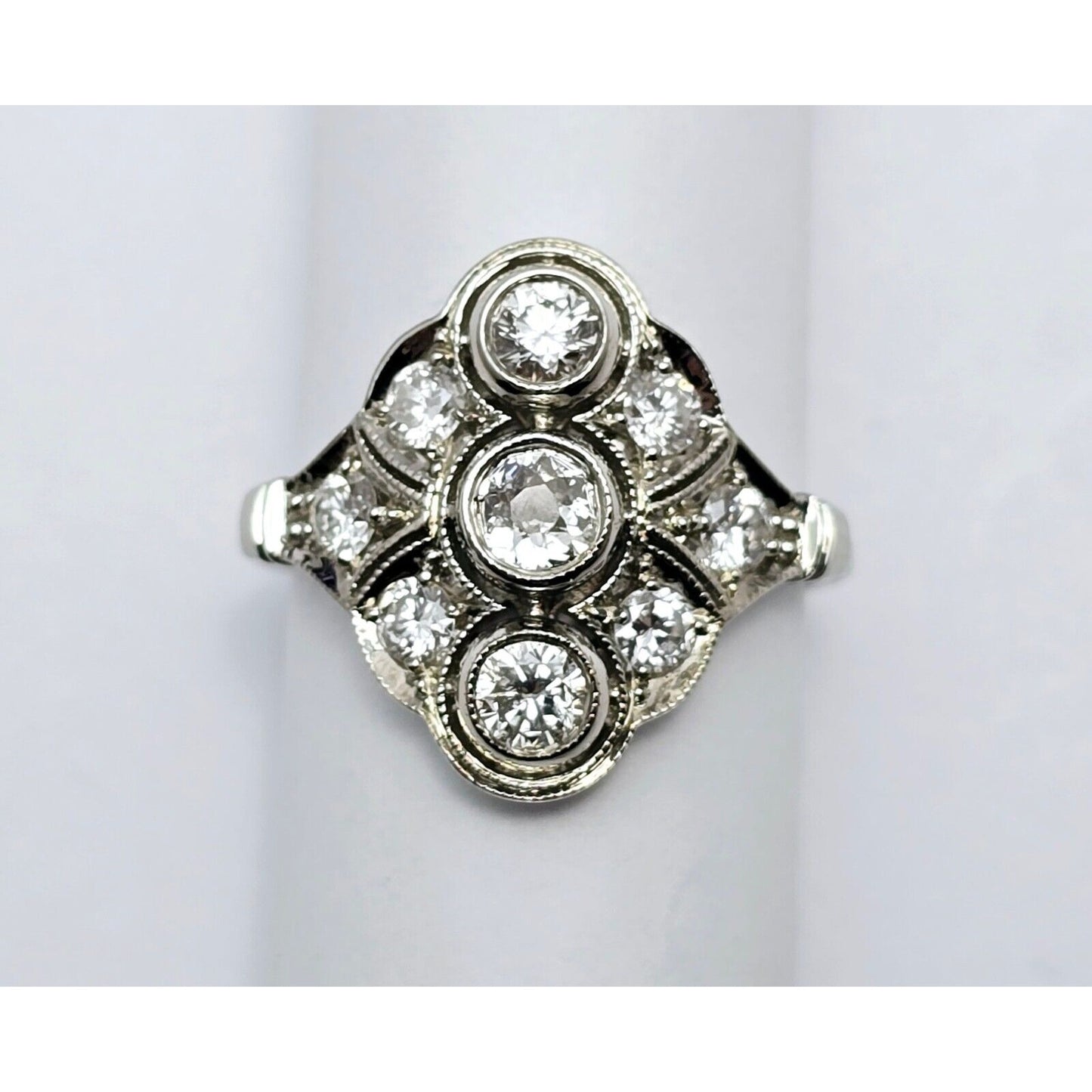 Vintage 14K White Gold Old Cut Diamond Cocktail Ring