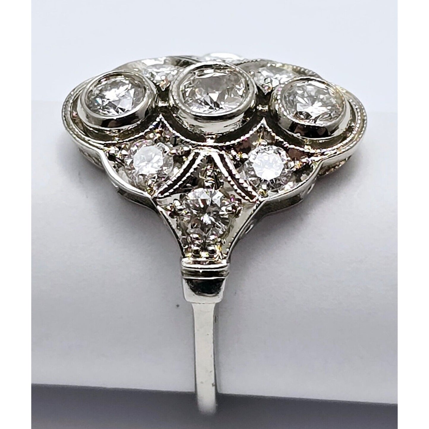 Vintage 14K White Gold Old Cut Diamond Cocktail Ring
