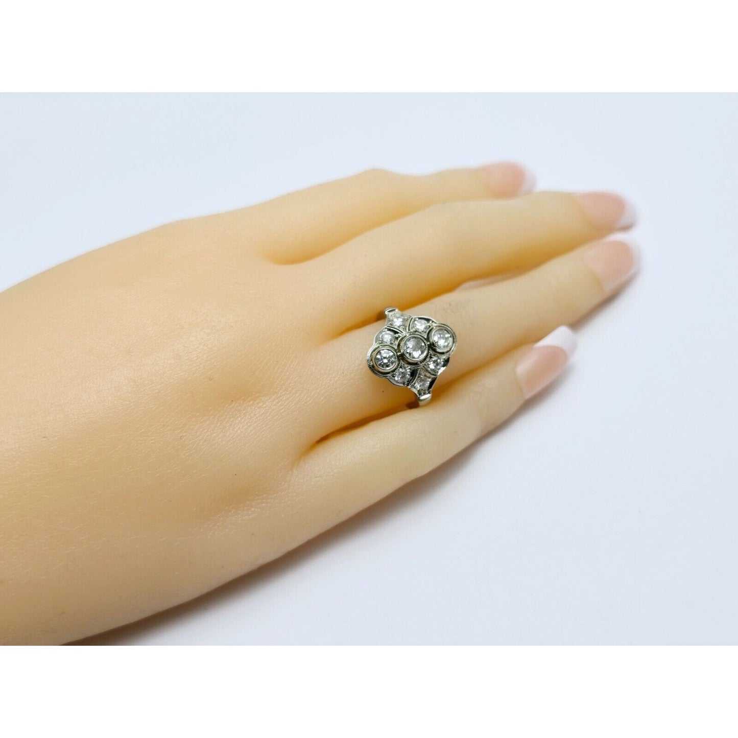 Vintage 14K White Gold Old Cut Diamond Cocktail Ring