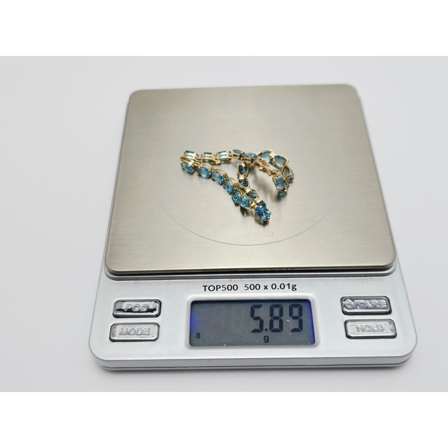 14K Yellow Gold Blue Topaz Tennis Link Bracelet