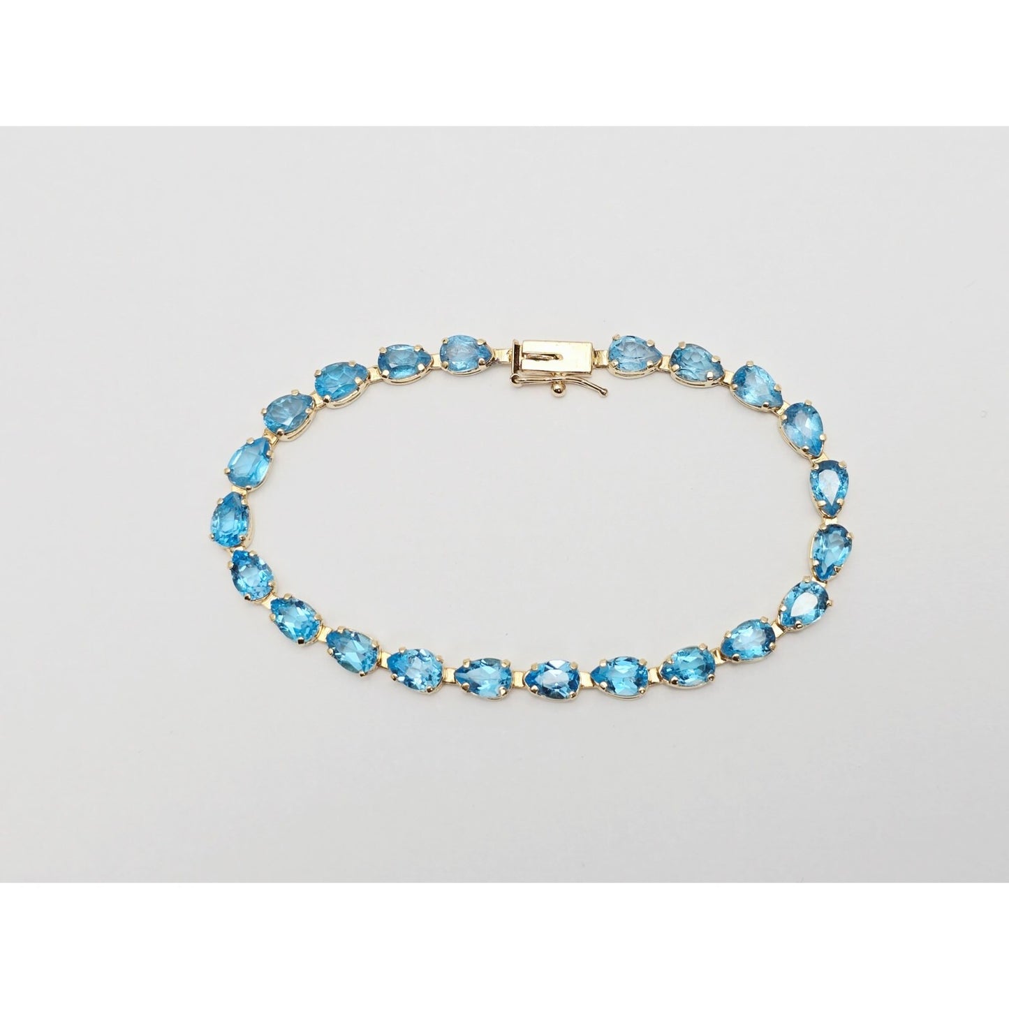 14K Yellow Gold Blue Topaz Tennis Link Bracelet