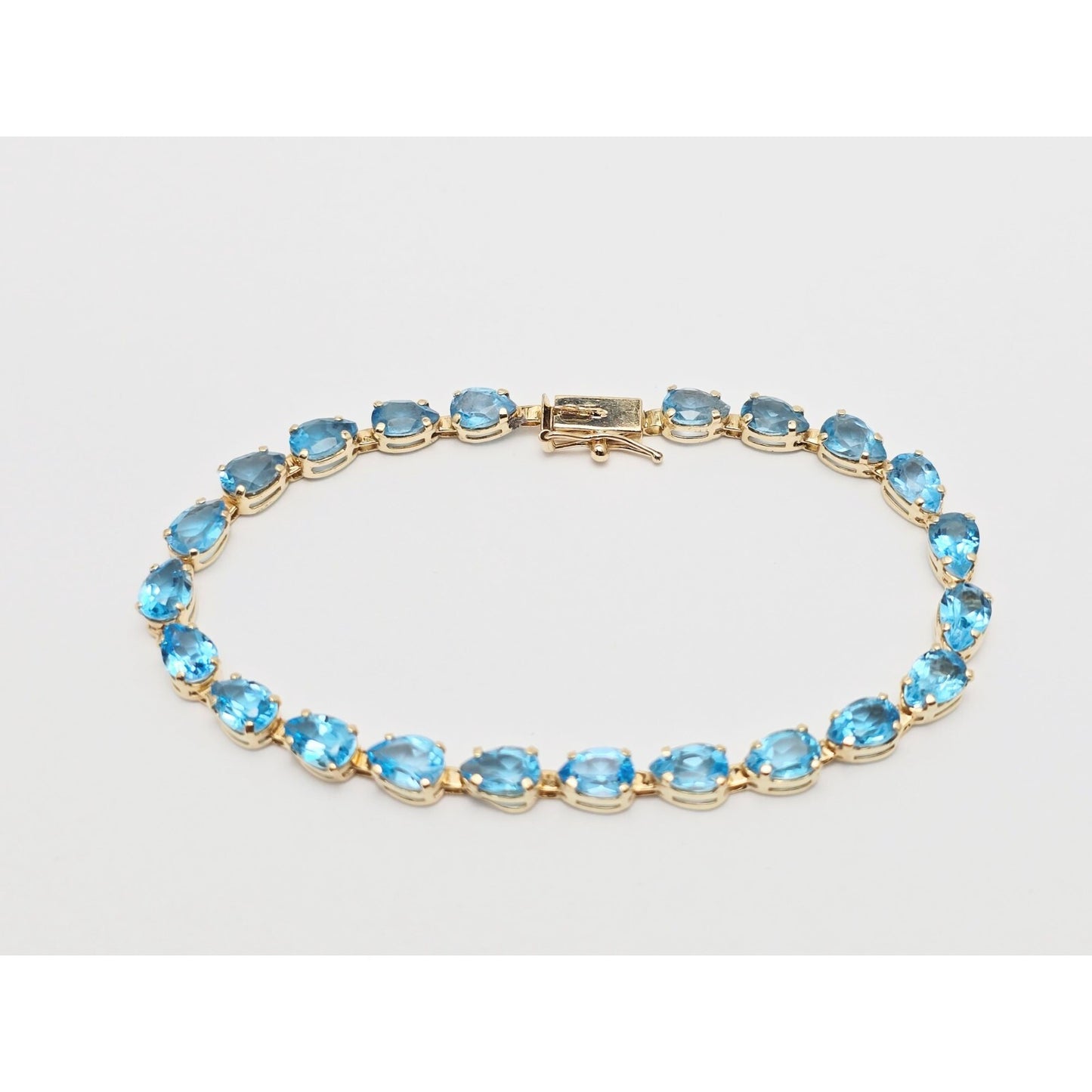 14K Yellow Gold Blue Topaz Tennis Link Bracelet