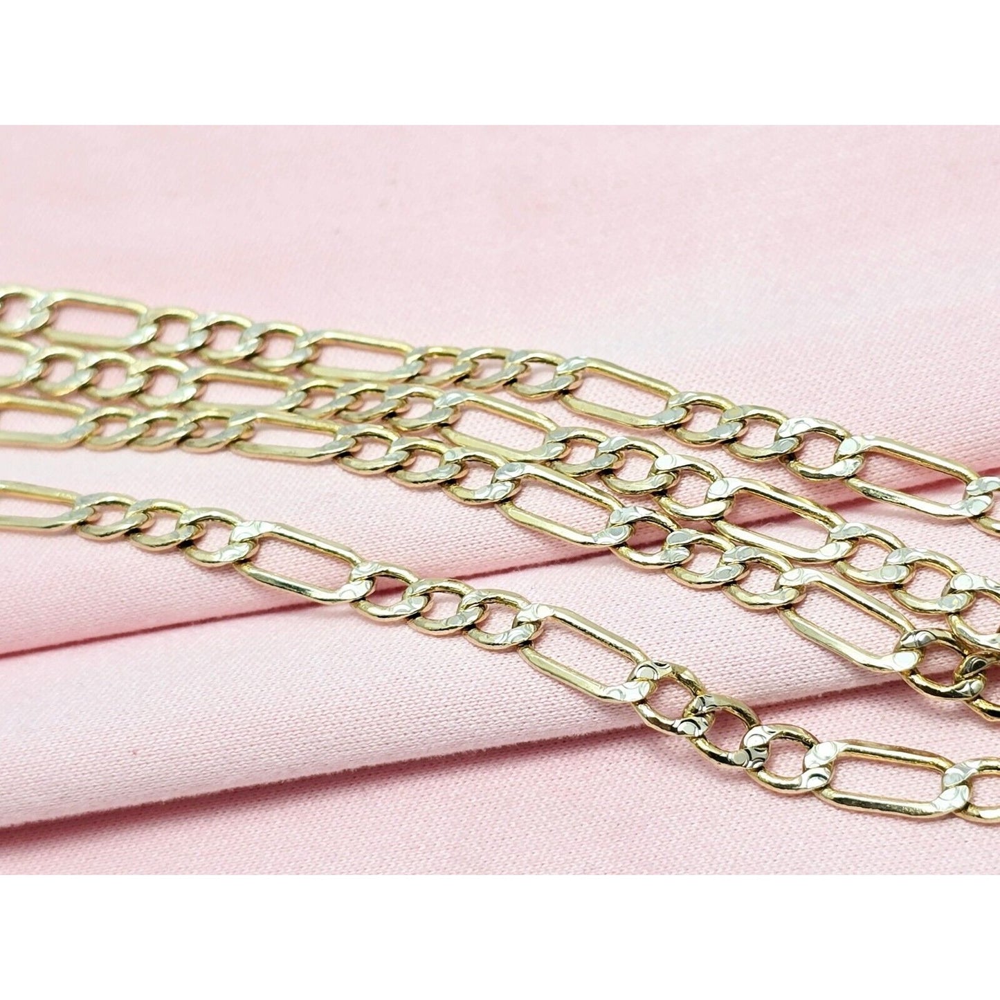 14K Two Tone Gold Diamond Cut Figaro Link Chain Necklace