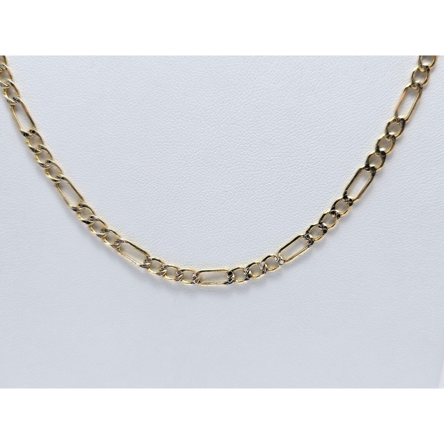 14K Two Tone Gold Diamond Cut Figaro Link Chain Necklace