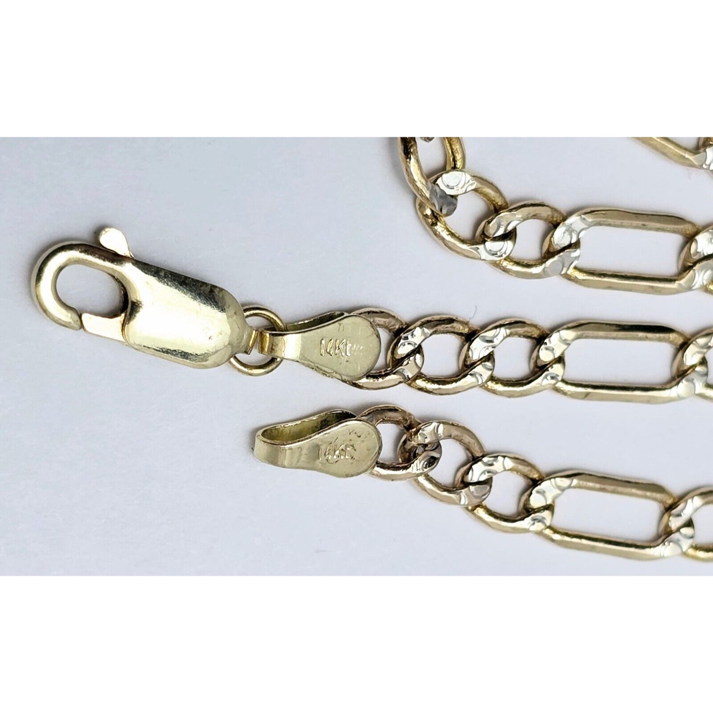 14K Two Tone Gold Diamond Cut Figaro Link Chain Necklace