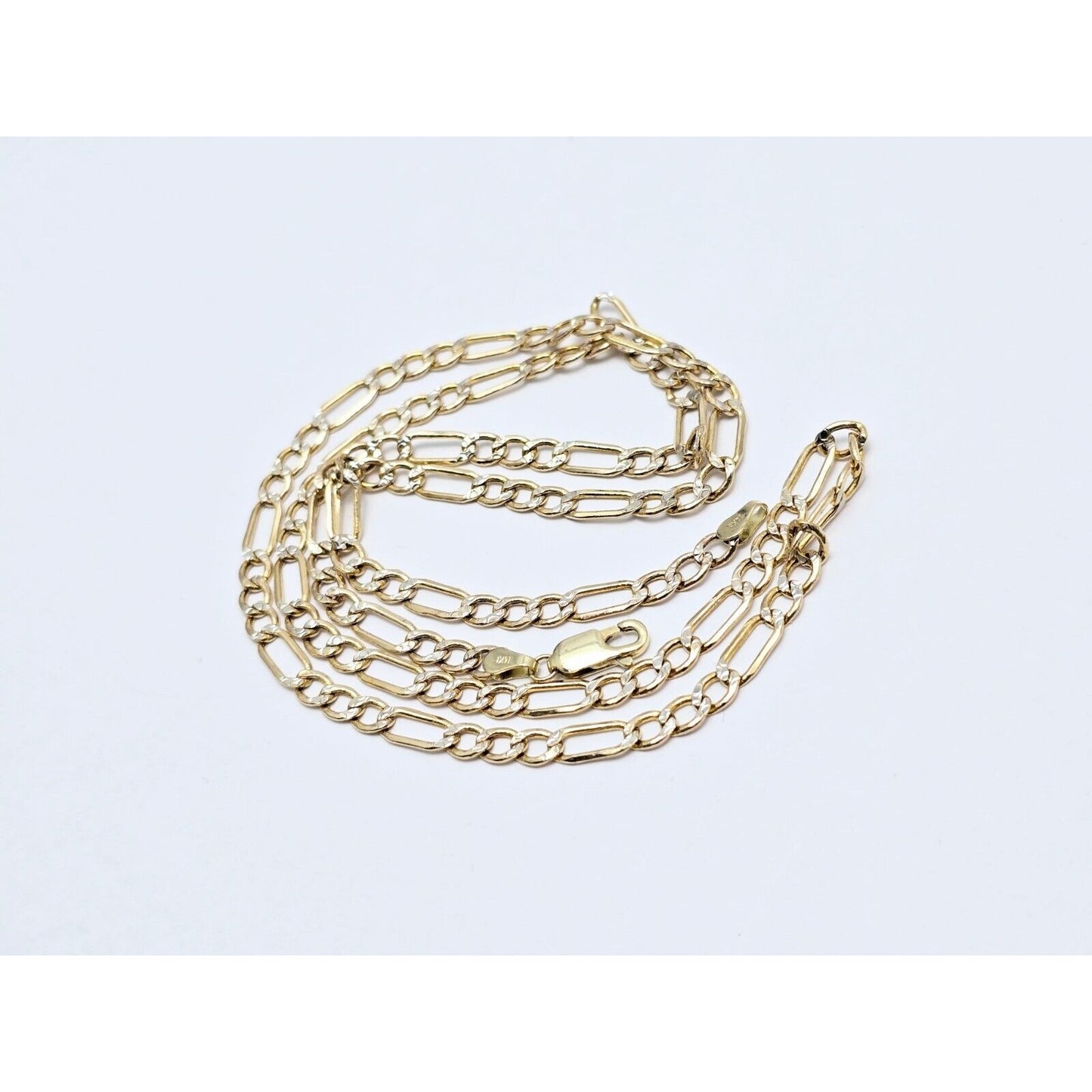 14K Two Tone Gold Diamond Cut Figaro Link Chain Necklace