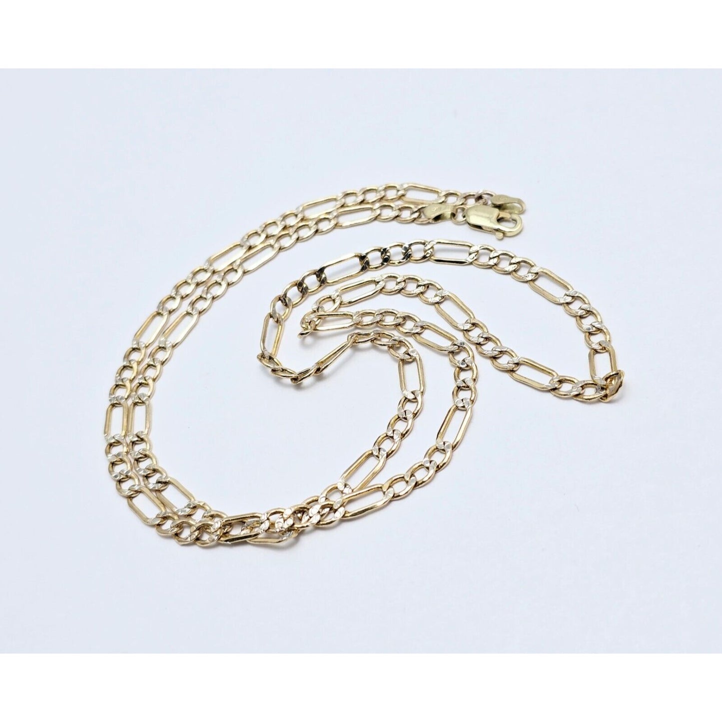 14K Two Tone Gold Diamond Cut Figaro Link Chain Necklace