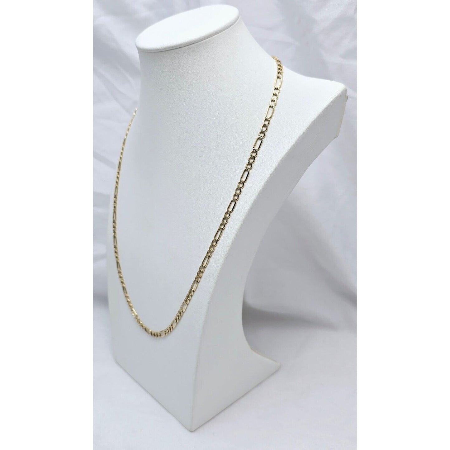14K Two Tone Gold Diamond Cut Figaro Link Chain Necklace