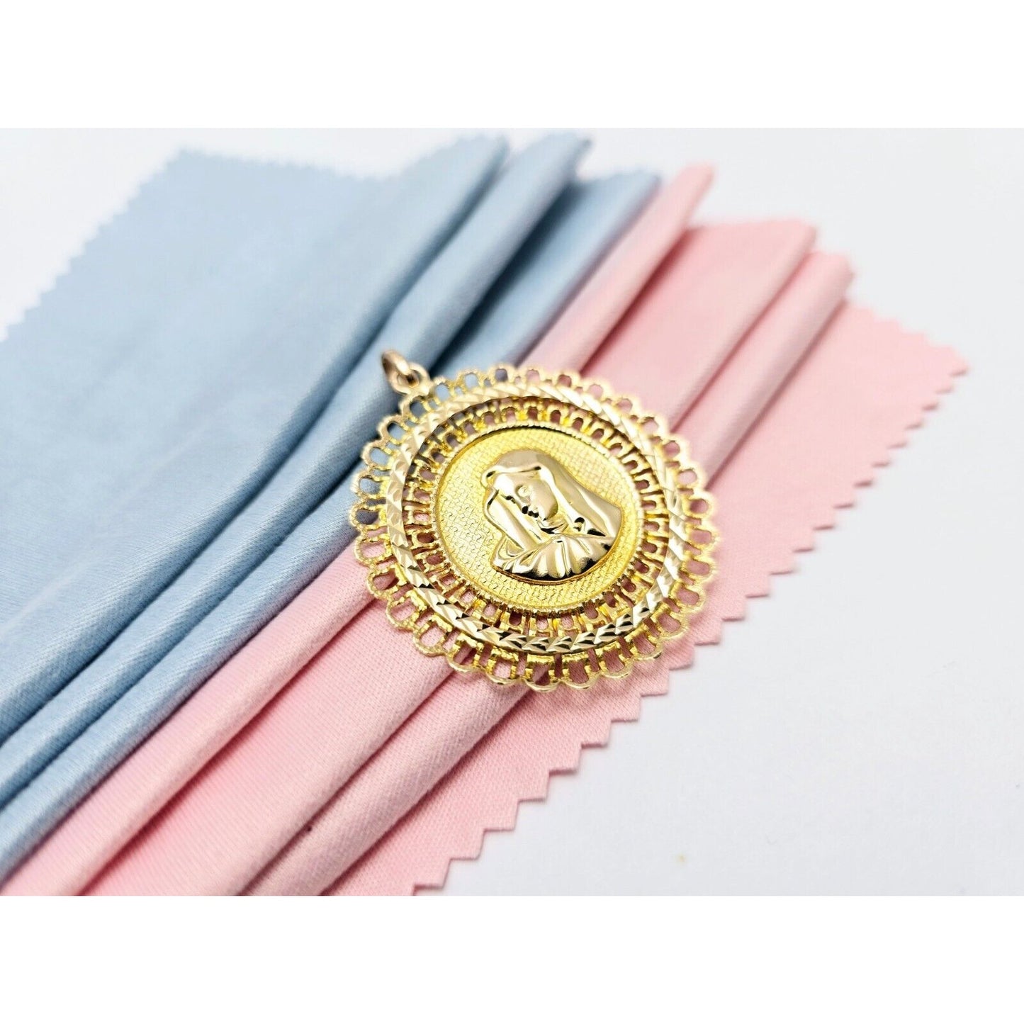 18K & 14K Yellow Gold Religious Round Saint Mary Charm Pendant