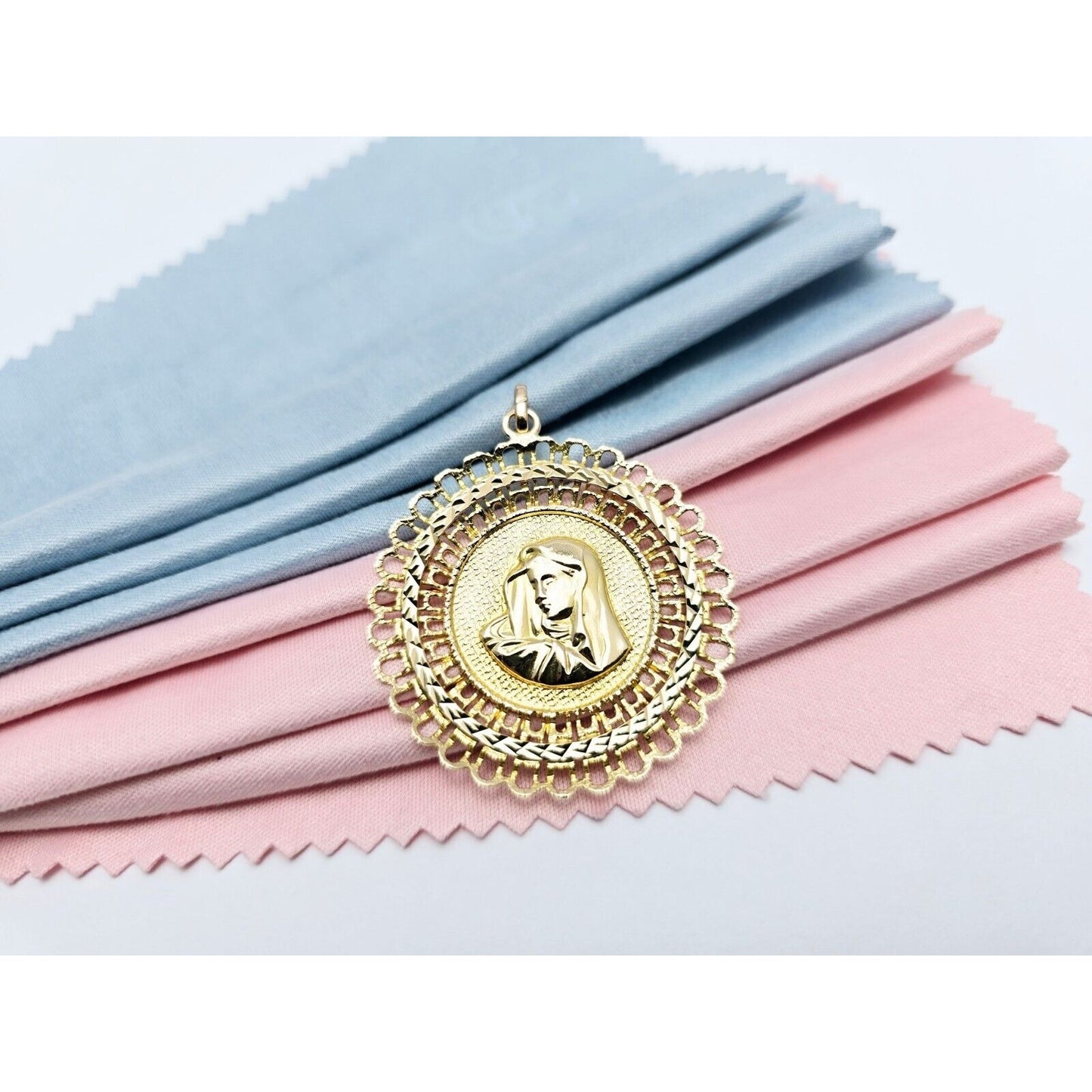 18K & 14K Yellow Gold Religious Round Saint Mary Charm Pendant