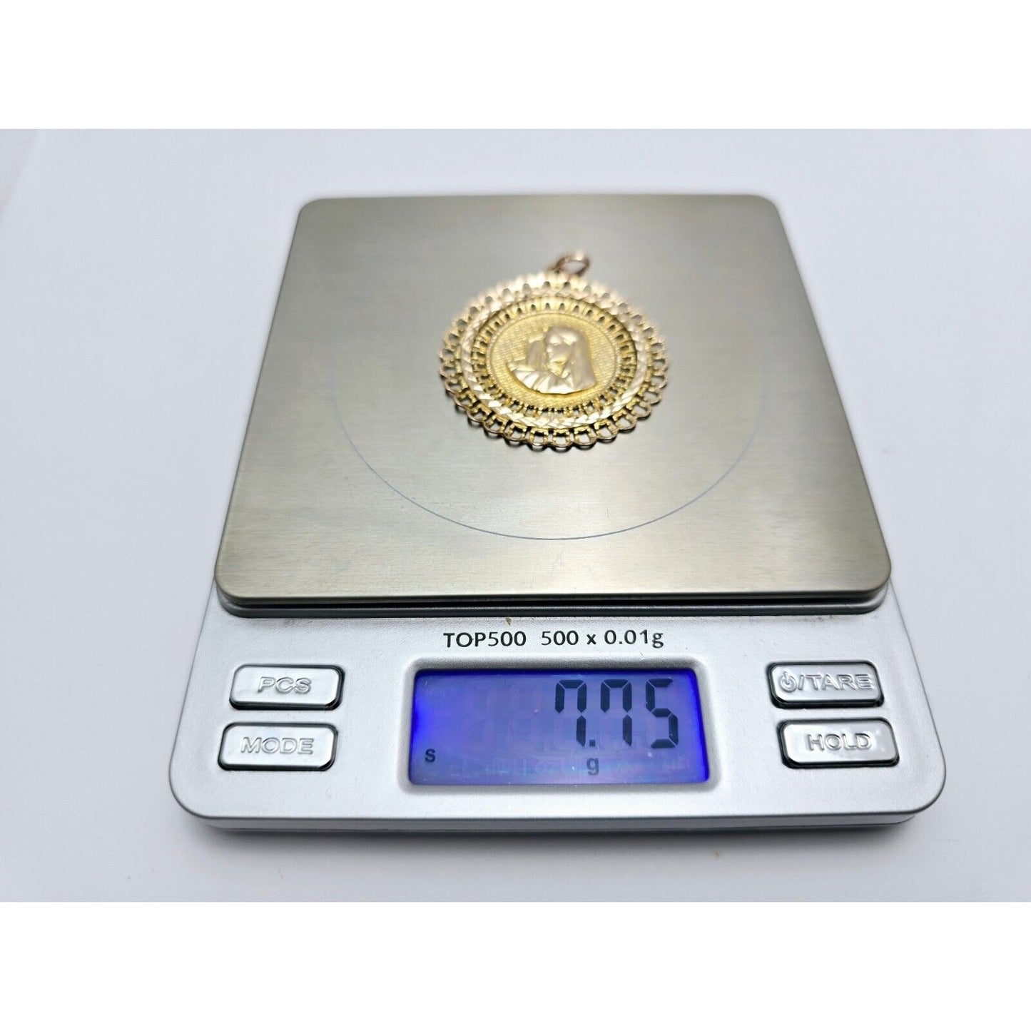 18K & 14K Yellow Gold Religious Round Saint Mary Charm Pendant