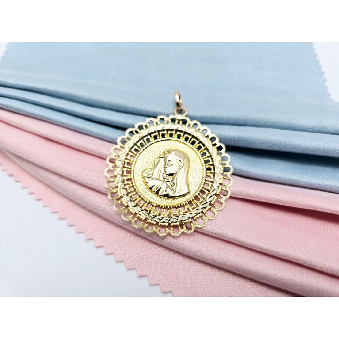 18K & 14K Yellow Gold Religious Round Saint Mary Charm Pendant