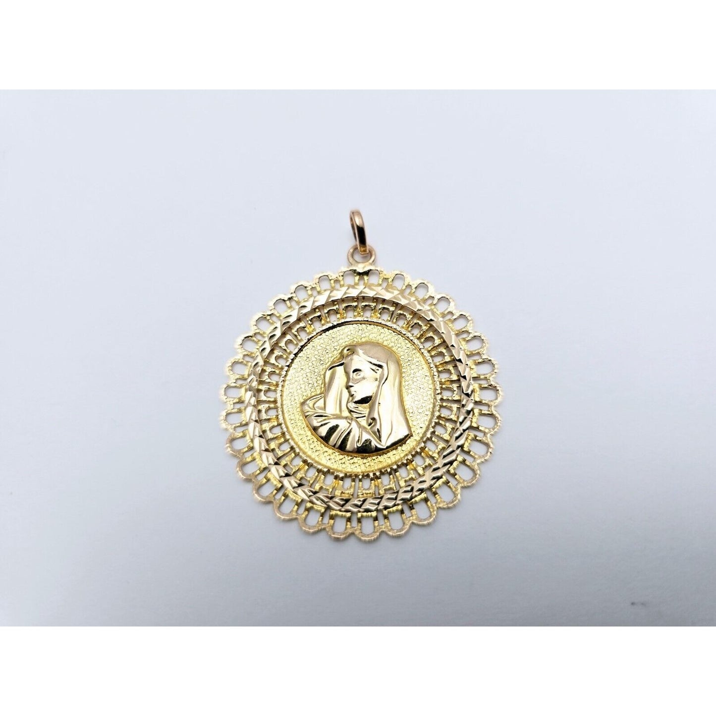 18K & 14K Yellow Gold Religious Round Saint Mary Charm Pendant