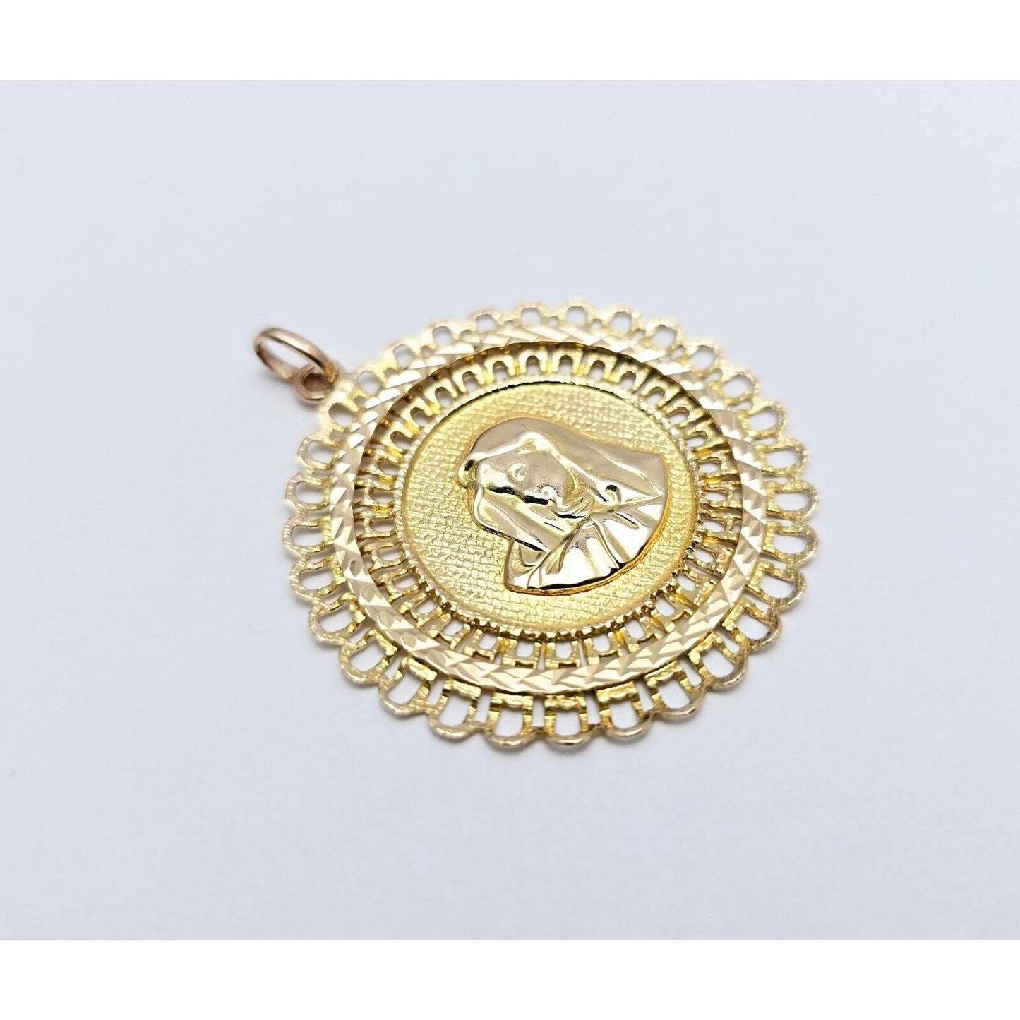 18K & 14K Yellow Gold Religious Round Saint Mary Charm Pendant