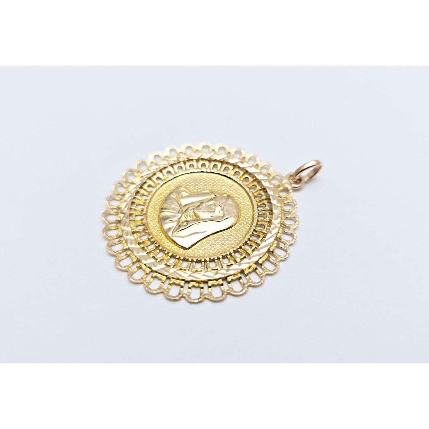 18K & 14K Yellow Gold Religious Round Saint Mary Charm Pendant