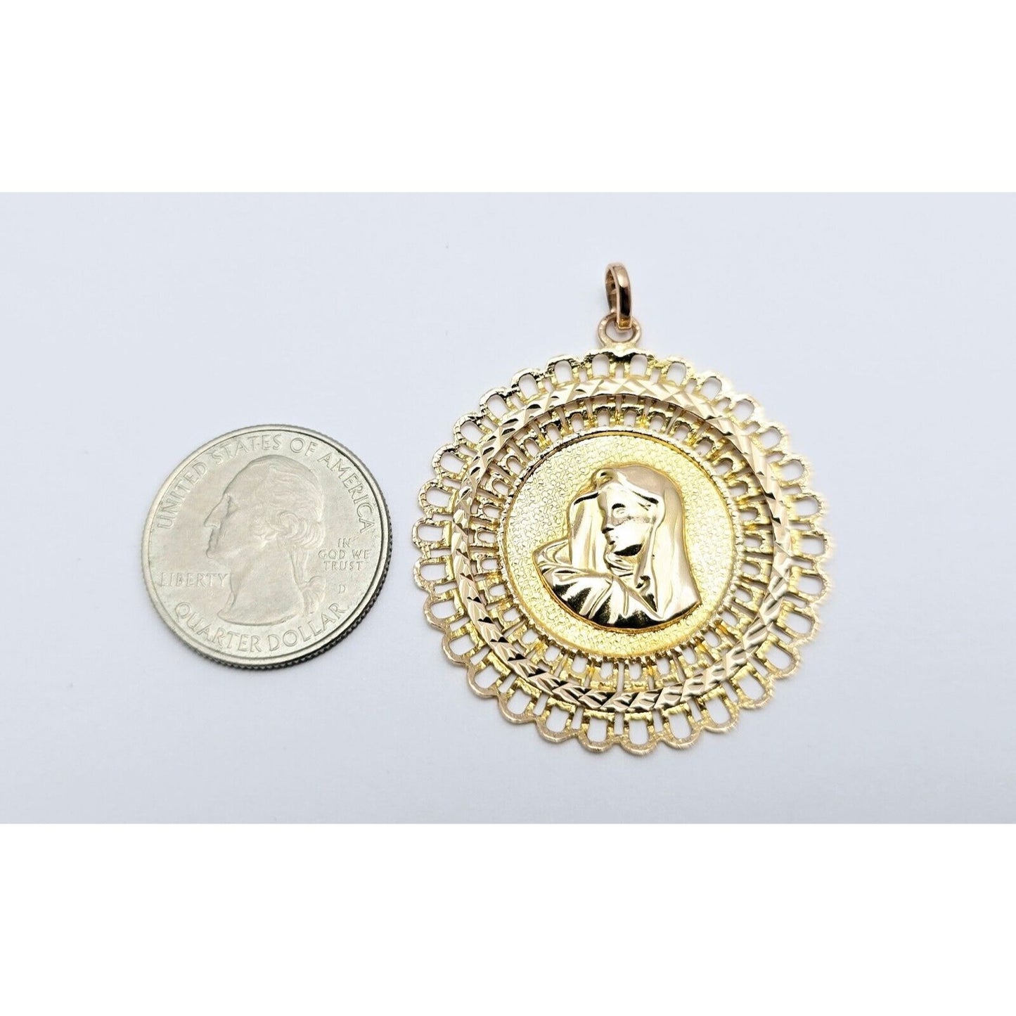 18K & 14K Yellow Gold Religious Round Saint Mary Charm Pendant